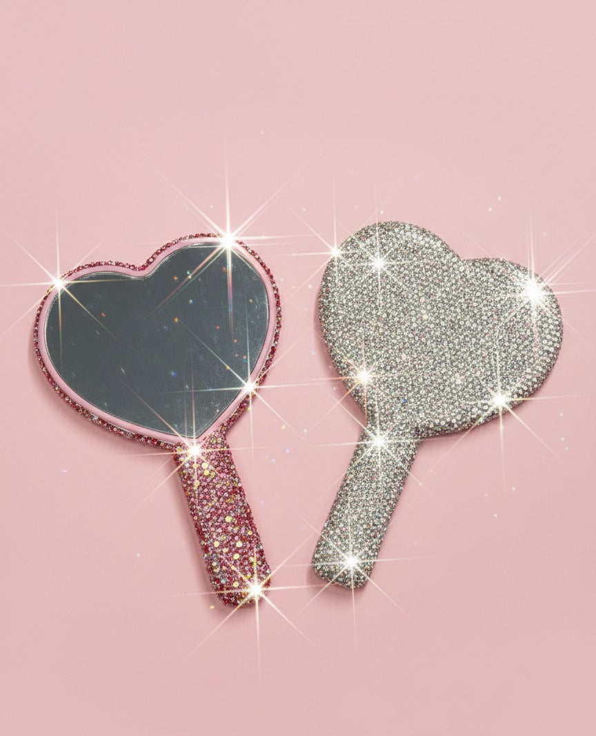 Heart Shaped Crystal Hand Held Mirror