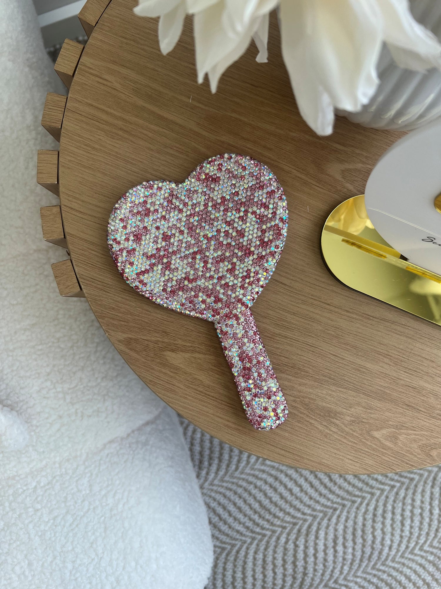 Heart Shaped Crystal Hand Held Mirror