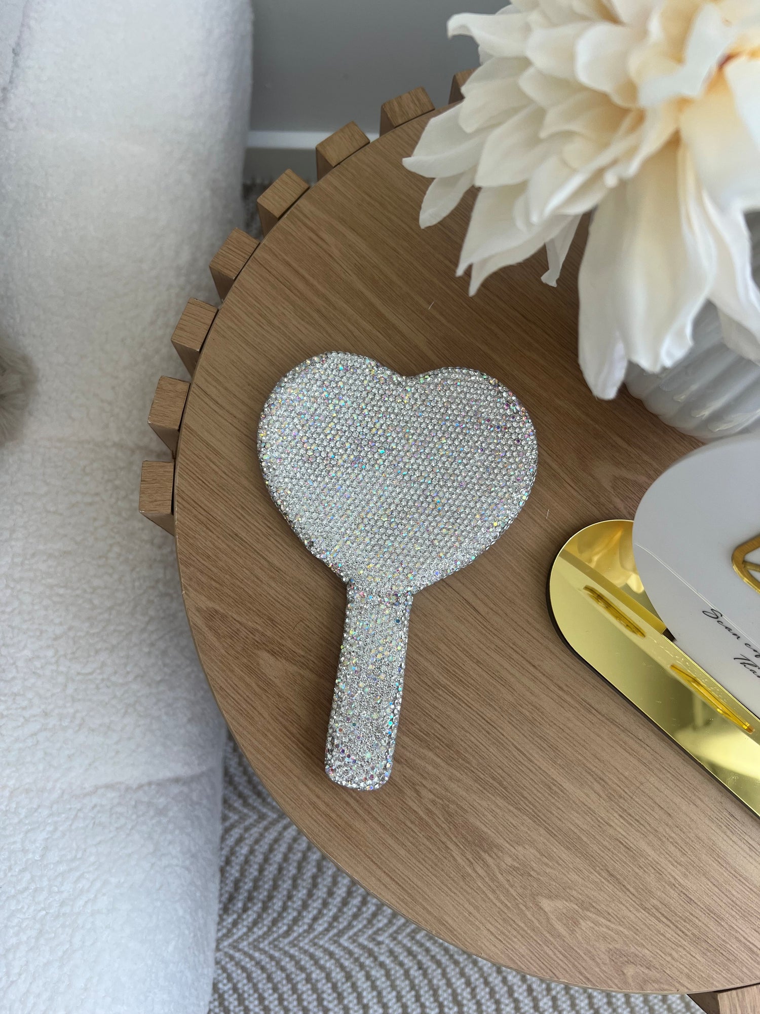 Heart Shaped Crystal Hand Held Mirror