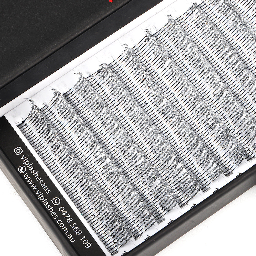Silver Glitter Spikes D curl .10 - Black Trays