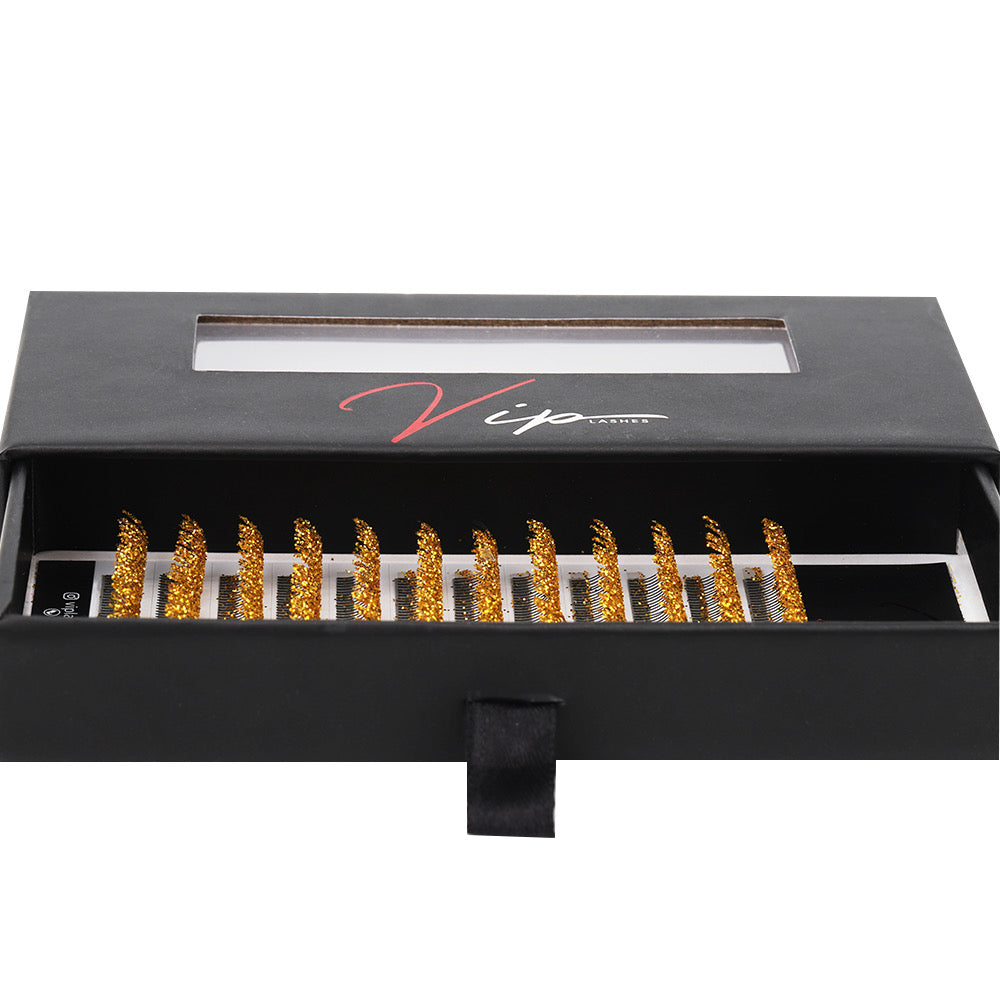 Gold Glitter Spikes D curl .10 - Black Trays
