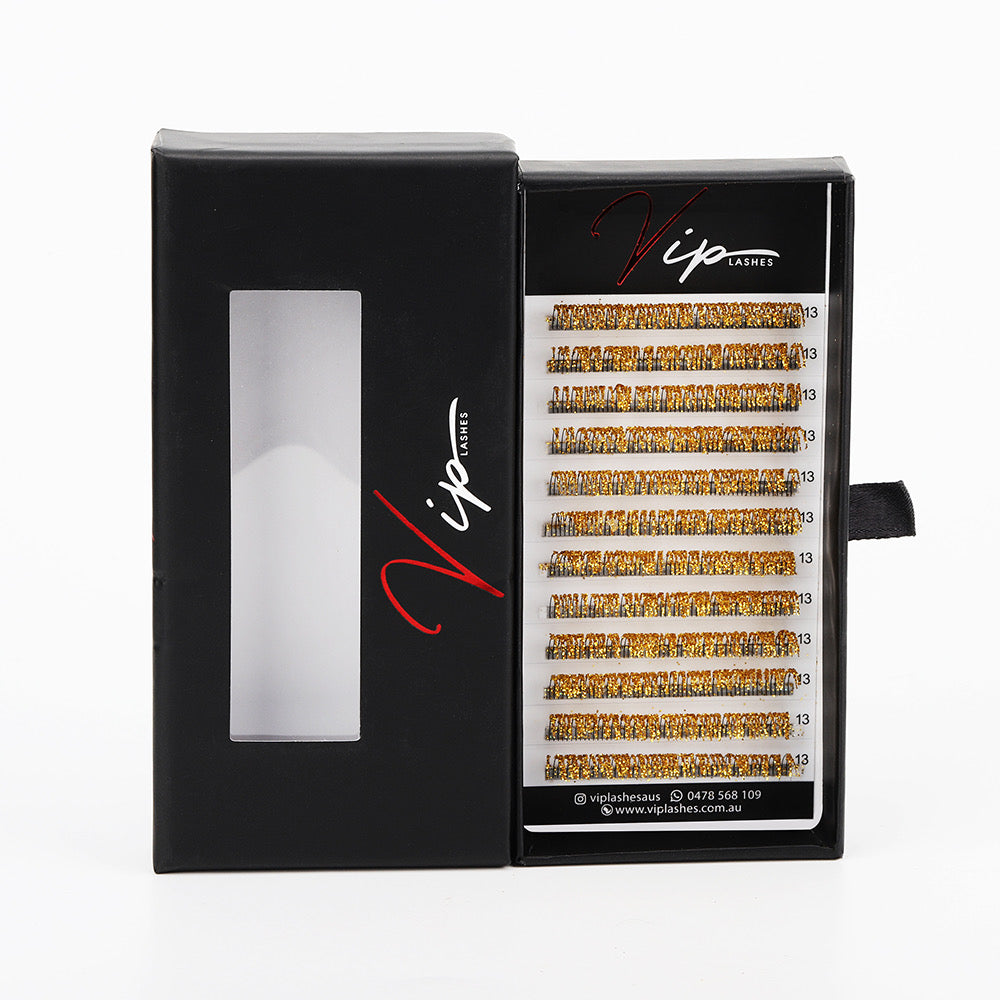 Gold Glitter Spikes D curl .10 - Black Trays