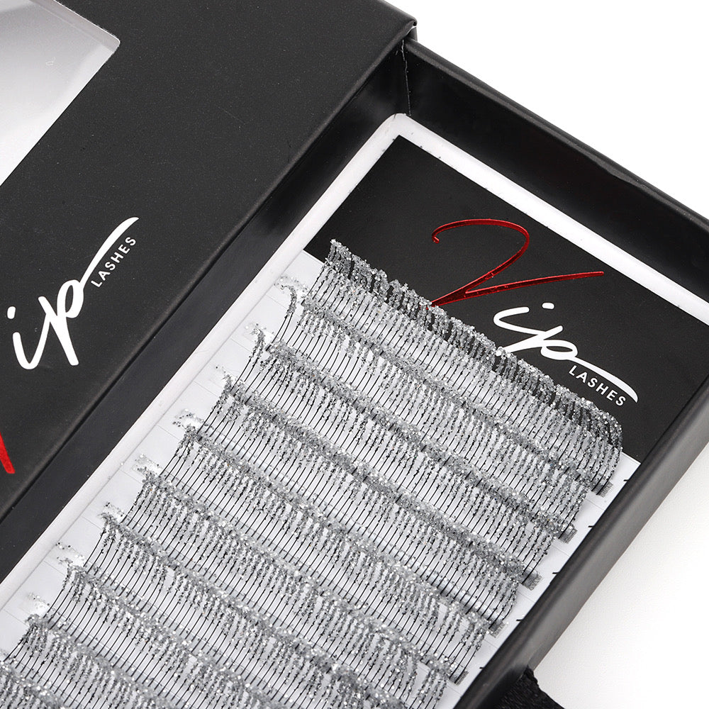 Silver Glitter Spikes D curl .10 - Black Trays