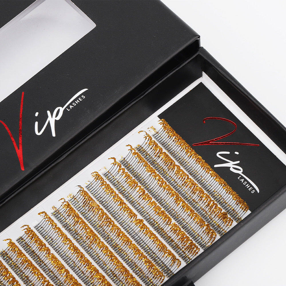 Gold Glitter Spikes D curl .10 - Black Trays